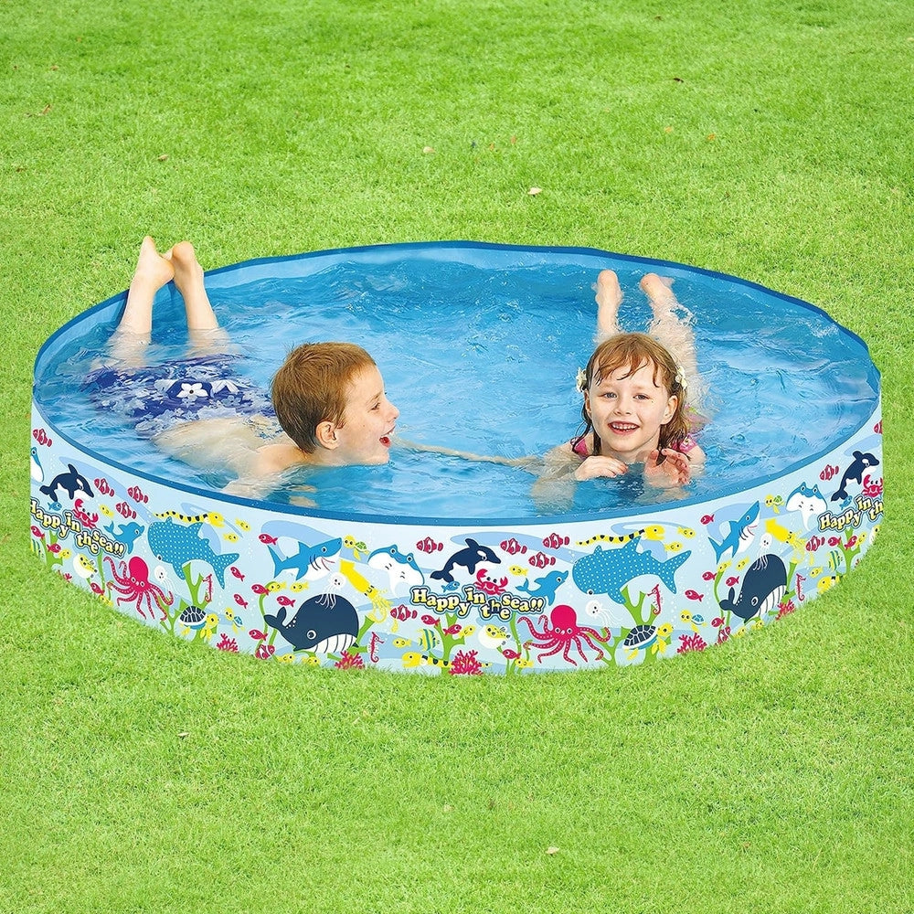 Trade Shop - Piscina Rotonda 150x25 Cm Motivo Fondo Del Mare Per Bambini Giardino Estate 016093 -