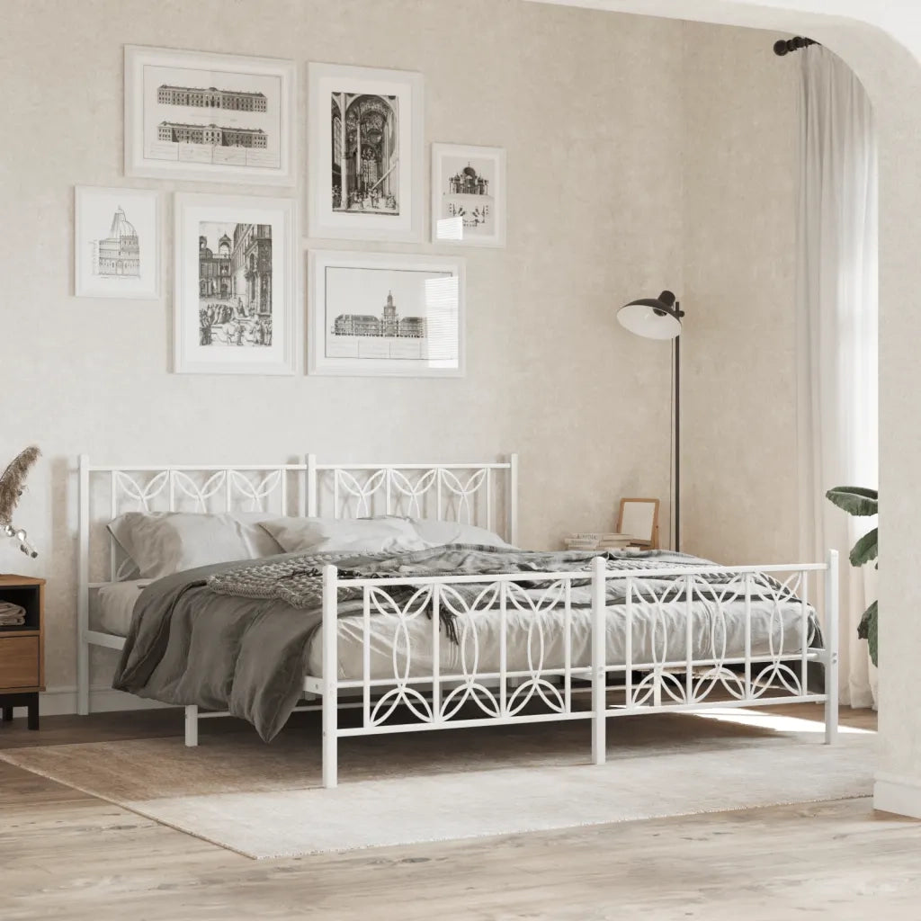 Giroletto con Testiera e Pediera-Struttura Letto Metallo Bianco 183x213 cm 895354