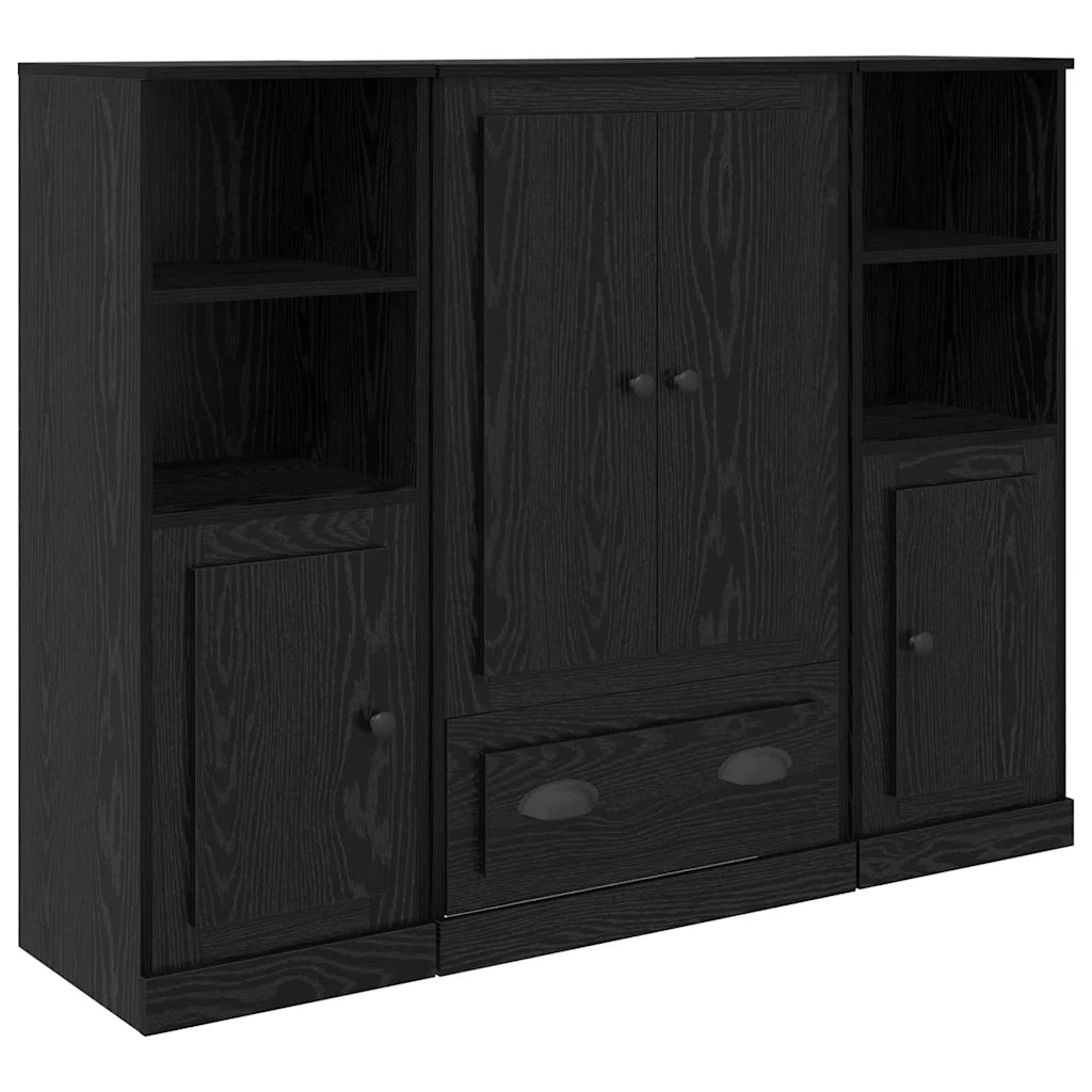 Credenza con cassetto 3 pz | Madia | Buffet da pranzo | Armadio da pranzo Rovere Nero Legno multistrato