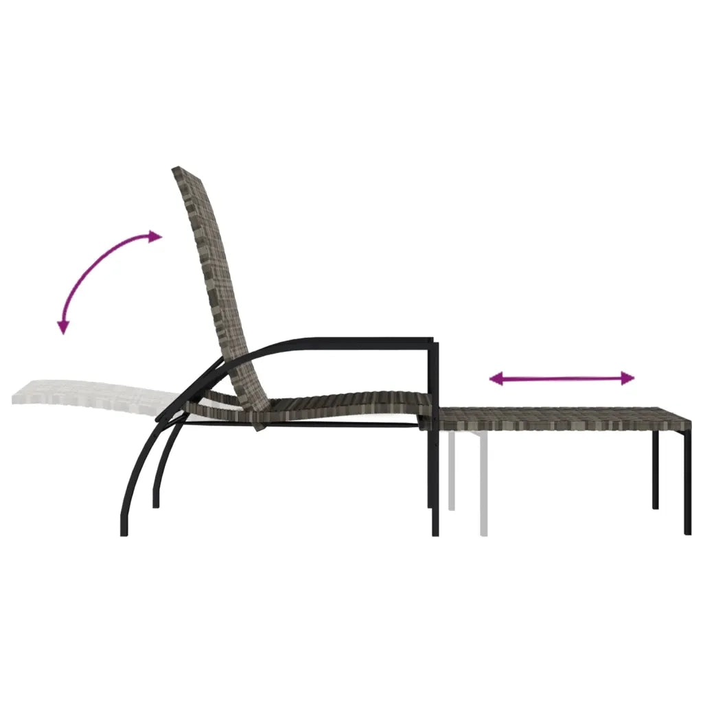 Lettino Prendisole con Poggiapiedi in Rattan PE Grigio 317630