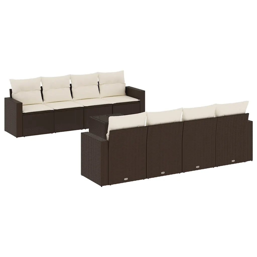 Set Divani da Giardino 9pz con Cuscini Marrone in Polyrattan 3251090