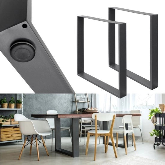 Due sosteggi per tavolo con traverse a profilo quadrato 70x72 cm in acciaio antracite con verniciatura a polvere
