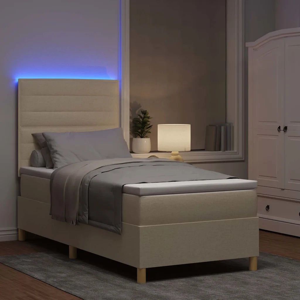 Letto a Sorgente LED con materasso Crema 80 x 200 cm Tessuto 3342982