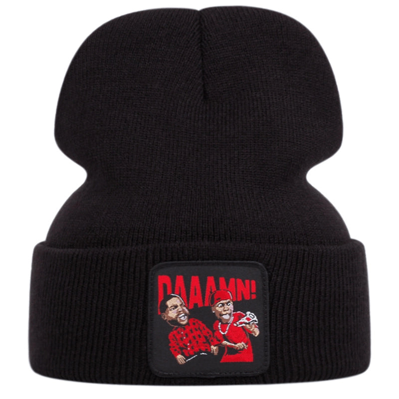 DAAAMN Cappelli lavorati a maglia ricamati, caldi cappelli invernali lavorati a maglia, neri