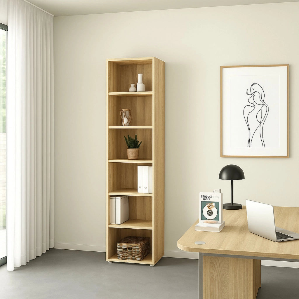 Libreria Pabuk, Scaffale da ufficio, Mobile portalibri, Biblioteca, 47x40 h222 cm, Quercia