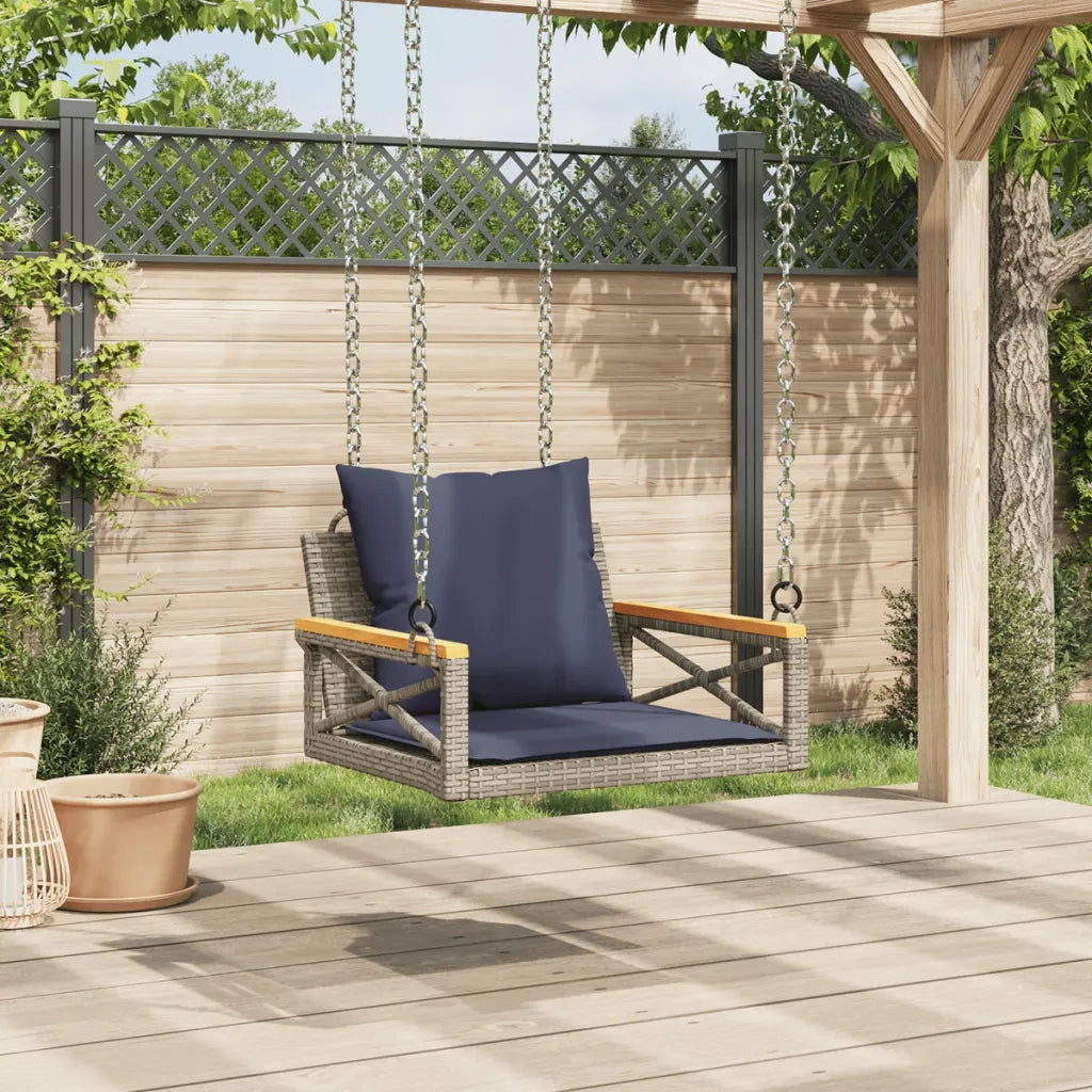 Panchina Dondolo con Cuscini Grigia 63x62x40 cm in Polyrattan