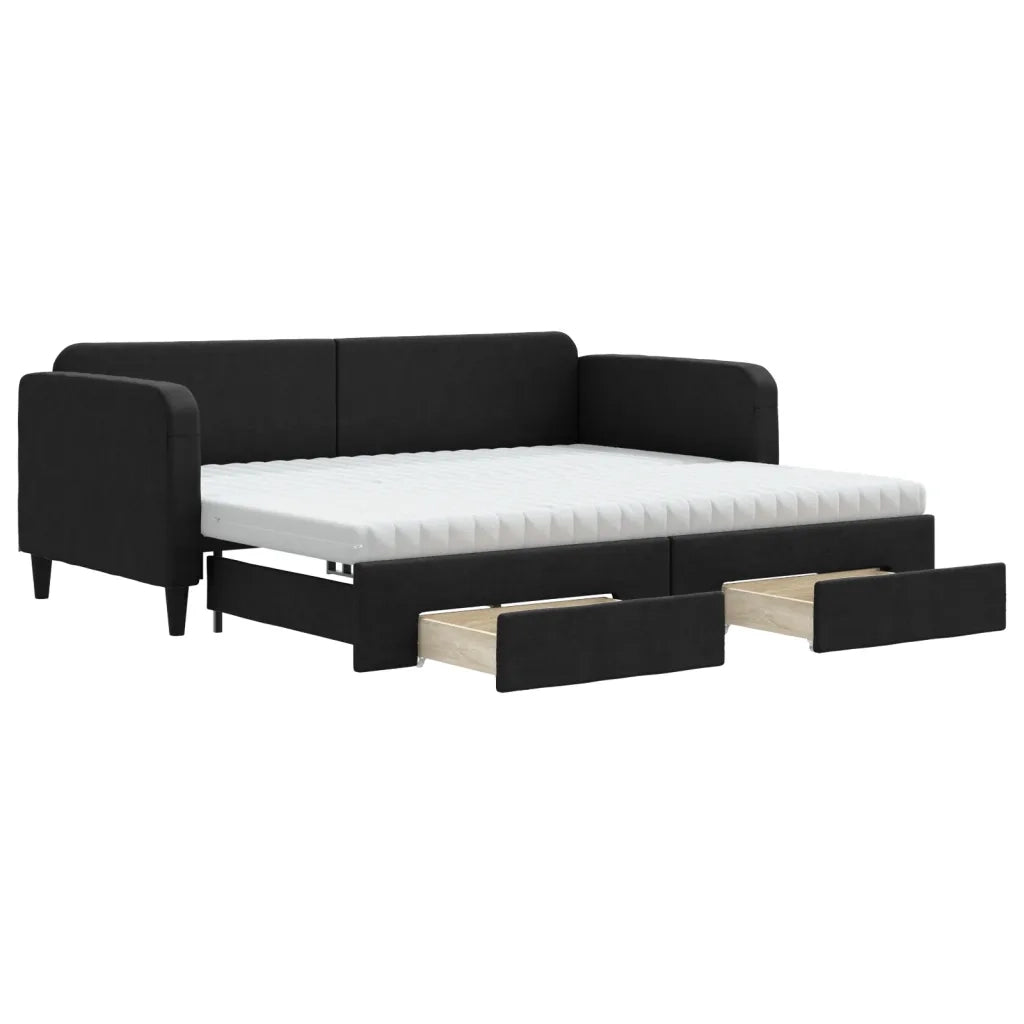 Divano Letto Estraibile con Cassetti Nero 90x200 cm in Tessuto 3196872