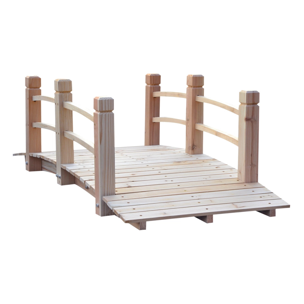 Ponticello da giardino in legno per stagno con ringhiera ¨C zephmum ¨C legno di abete 152.5x67x48 cm