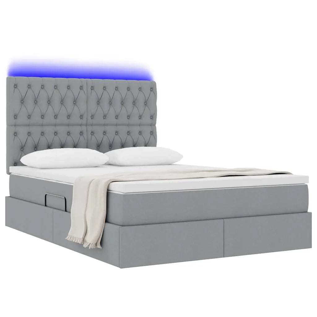 Letto con contenitore e LED con led Grigio chiaro 140 x 200 cm