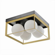 Trade Shop - Plafoniera Da Soffitto Lampada In Metallo Nero Bronzo Con 4 Sfere Vetro G9 C76-4 -
