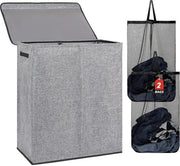 Doppio contenitore per bucato 150L con coperchio e sacchetti lavanderia rimovibili, grande contenitore per bucato pieghevole con 2 compartimenti per camera da letto, bagno, area lavanderia, università (grigio)