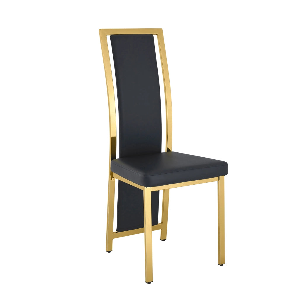 Set di 4 sedie da pranzo moderne con bordo dorato; 109 cm; in PU nero e metallo dorato