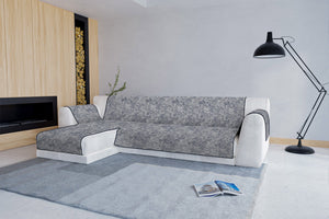 Copridivano con Penisola Sinistra Seduta 240 cm in Poliestere e Cotone Blu Scuro