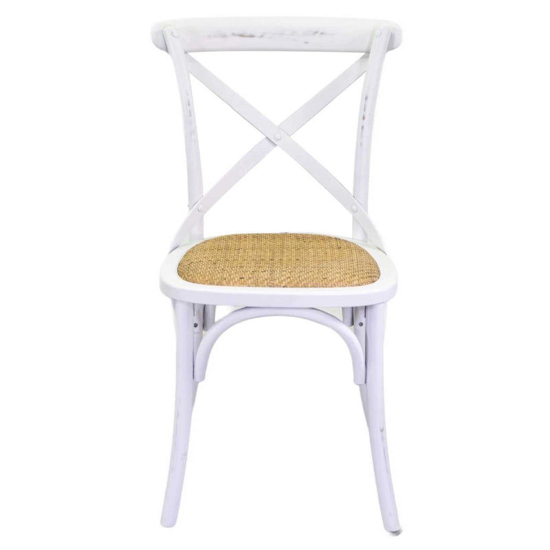 Sedia legno cross bianco antico seduta intreccio cm 51x55h46,5/89