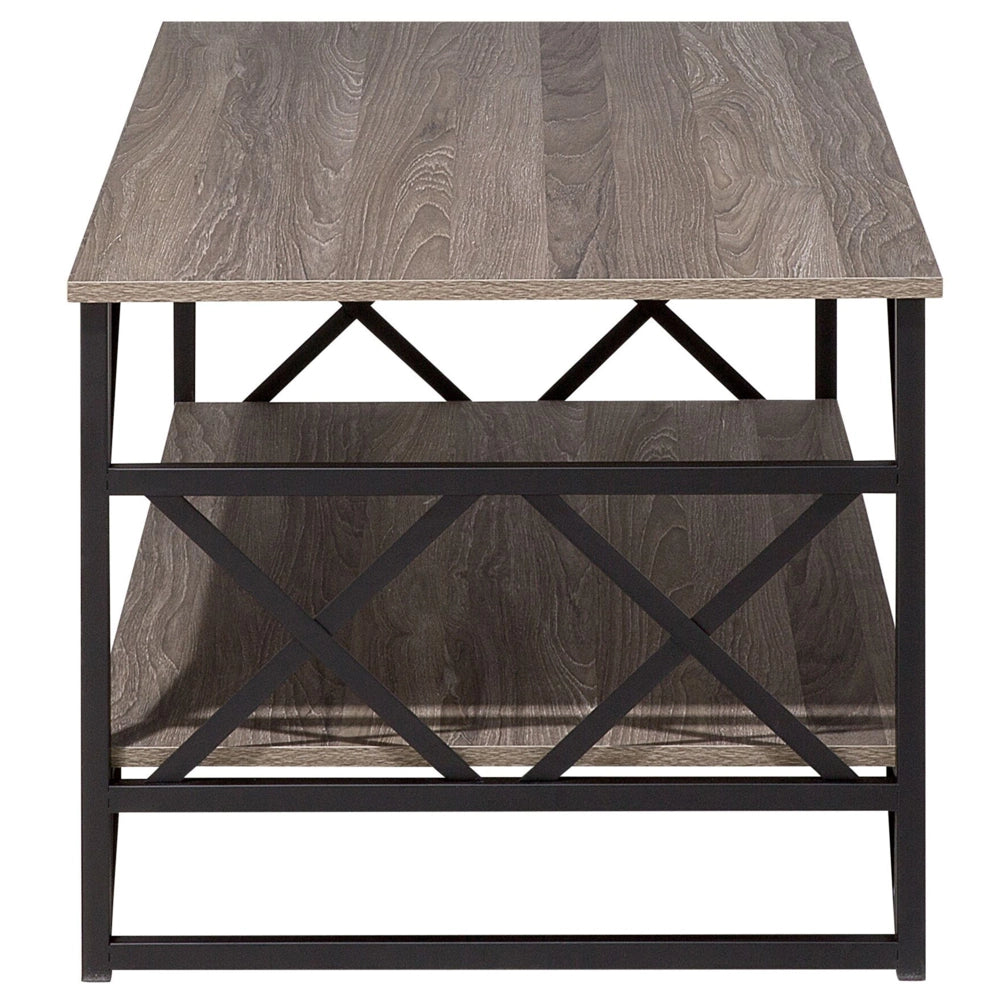 Tavolino da caffè Piano in legno color tortora Ripiano con struttura in metallo Nero 120 x 60 cm Piano in truciolare