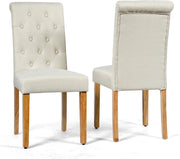 2 Seide Sala da Pranzo 43 x 61 x 100 cm, Seidie Cucina Laterali in Tessuto Rivestito con Gambe in Legno di Gomma, Tessuto di Lino Traspirante e Spugna ad Alta Densità (Beige)