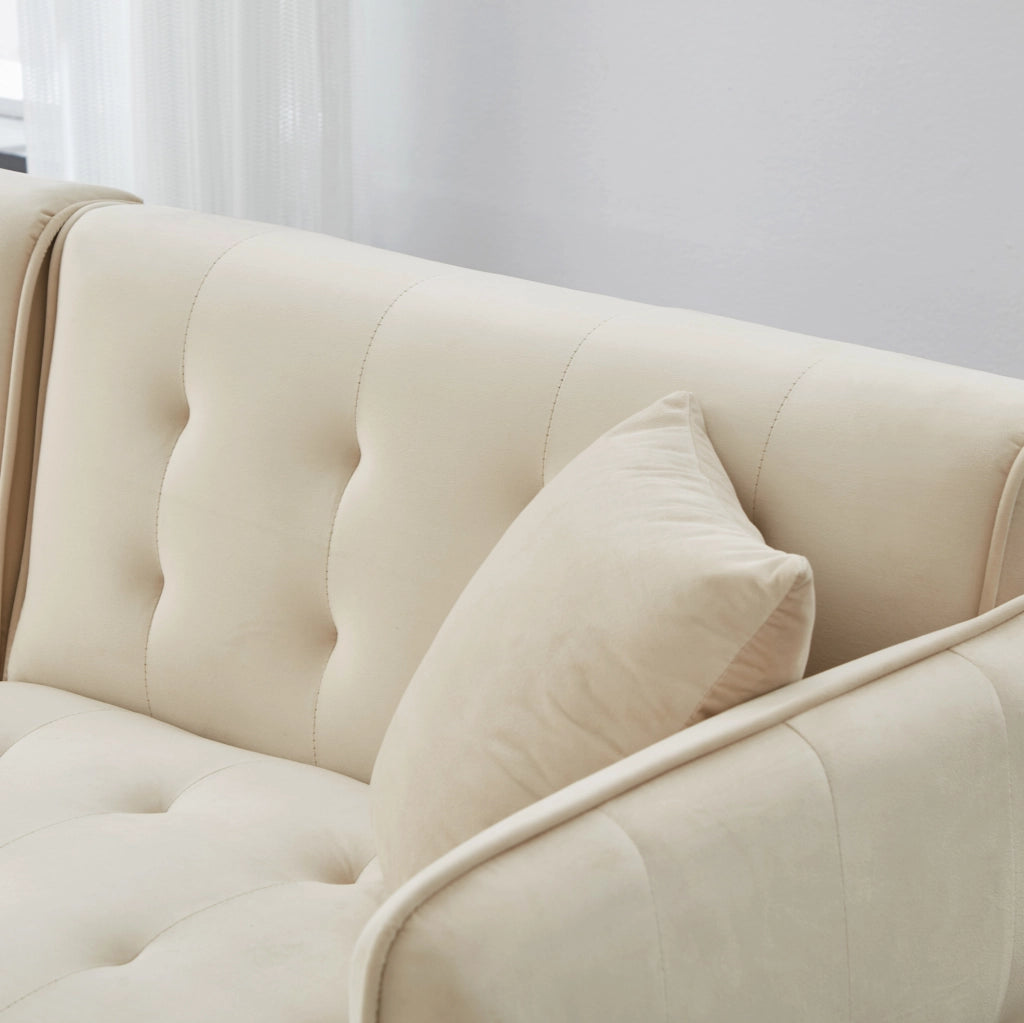 Divano letto a 2 posti 215x81.5 cm con schienale e braccioli regolabili in velluto beige