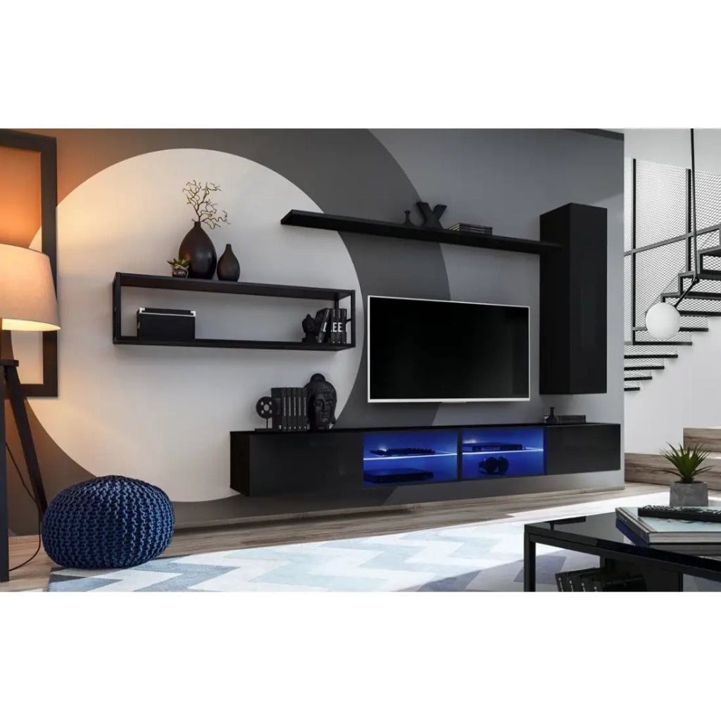 Set di mobili da salotto in stile industriale SWITCH M4. Colore nero.