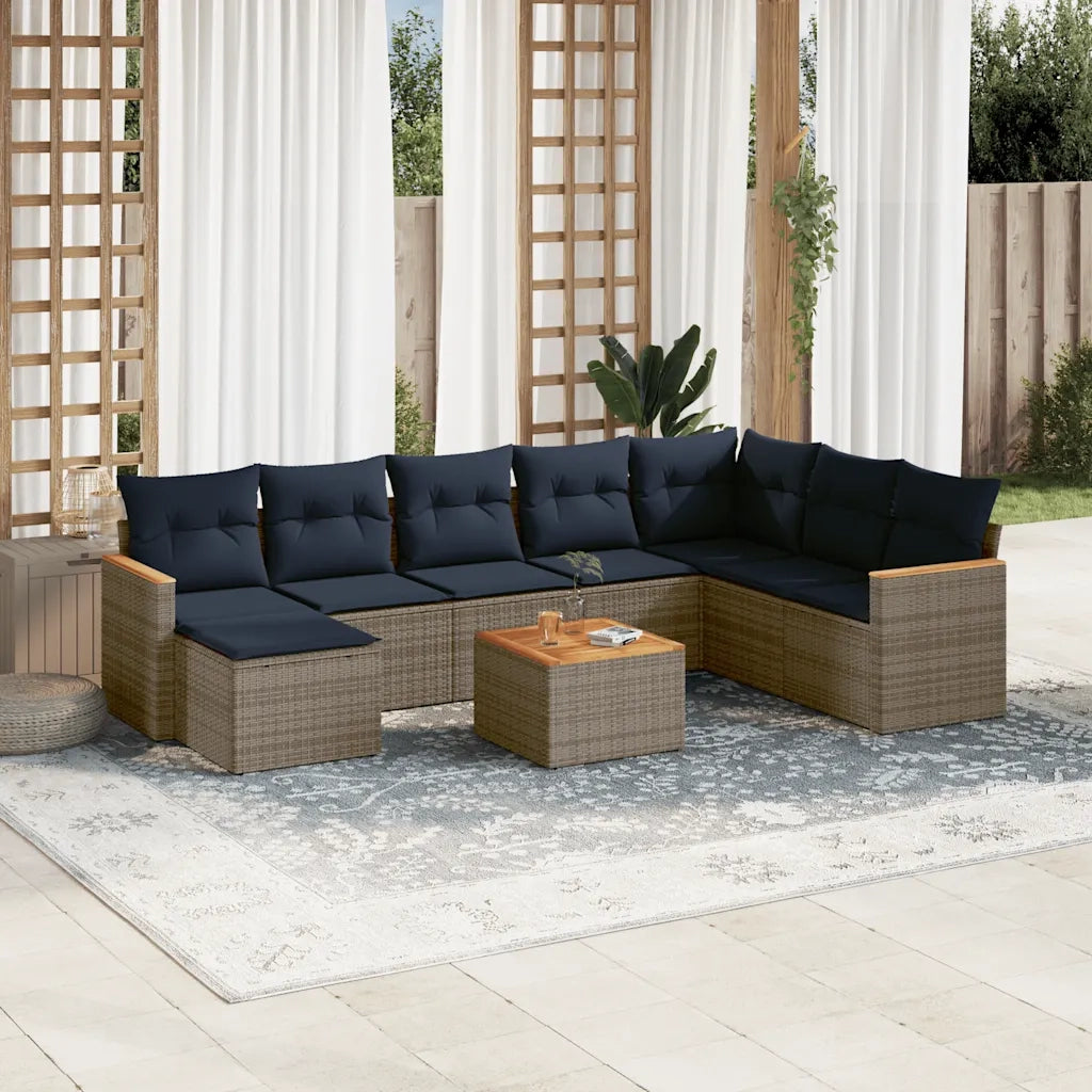 Set Divani da Giardino 9 pz con Cuscini Grigio in Polyrattan 3226257