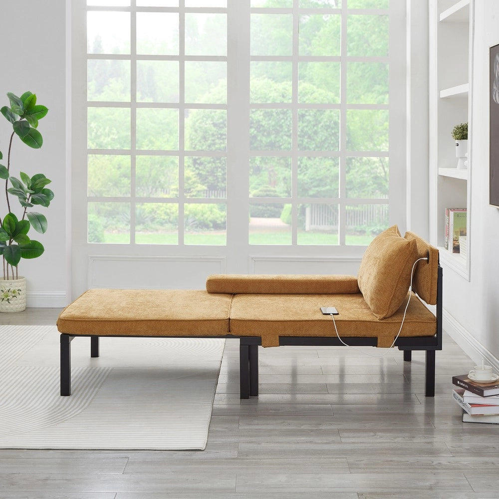 Divano Letto Singolo Pieghevole con Cuscino e Porta USB ¨C Xylo ¨C Giallo