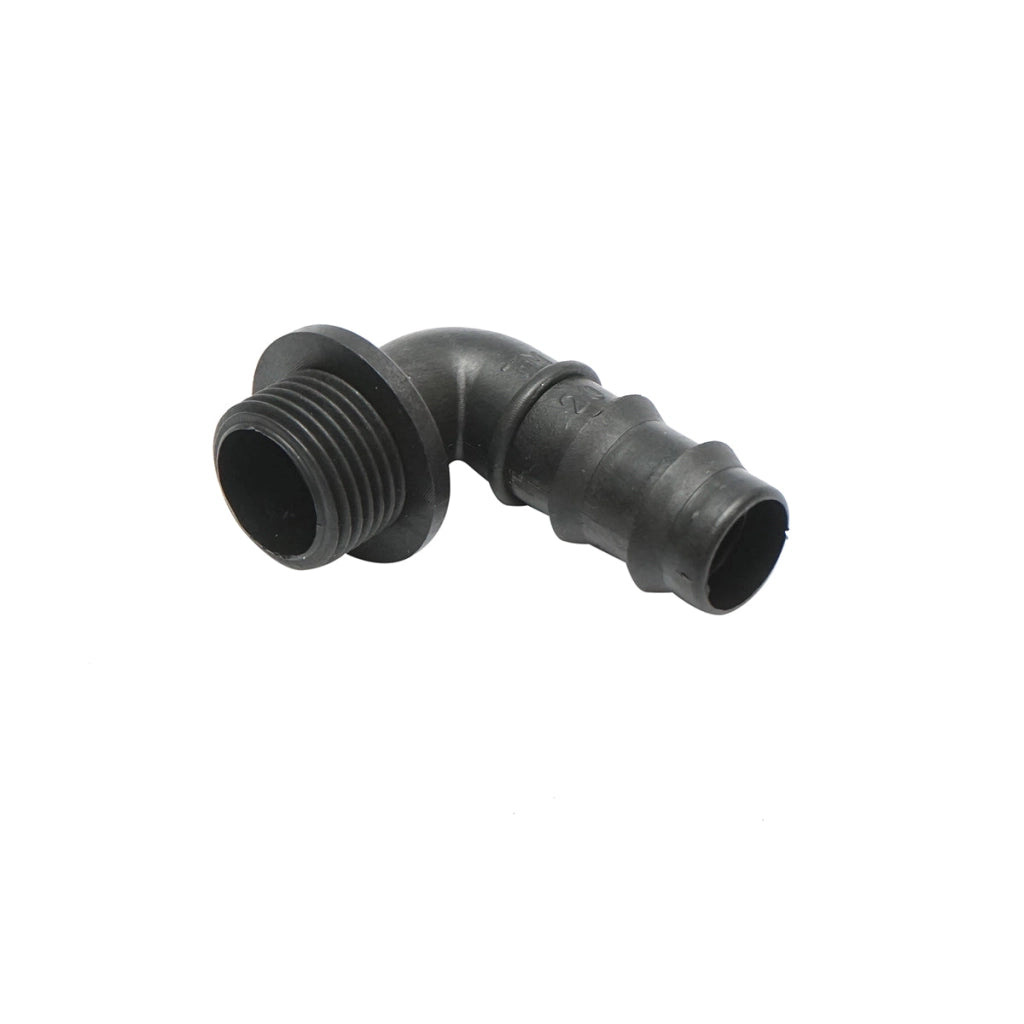 Gomito per tubo di gocciolamento con filettatura esterna D20mmx1/2 per sistemi di irrigazione