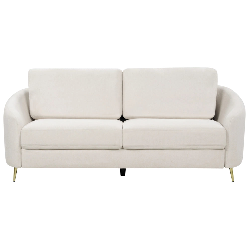 Set da soggiorno due divani e una poltrona in tessuto bouclè beige chiaro 6 posti piedi dorati curve soffici