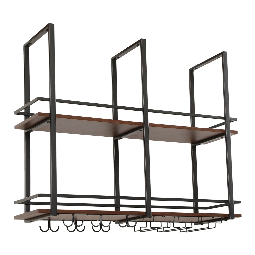 Portabottiglie sospeso in metallo 100 x 30 x 85 cm effetto noce nero 03_0009191
