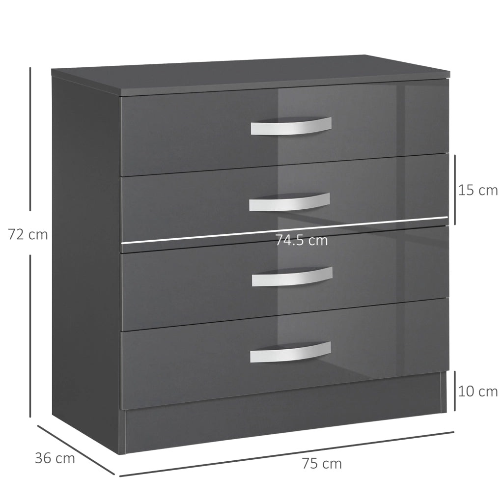 Easycomfort Cassettiera da 4 Cassetti con Maniglie di Metallo, in Truciolato, 75x36x72 cm, Grigio