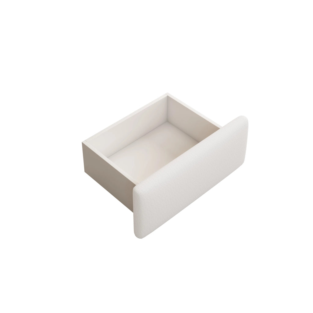 Letto imbottito 140x200 cm, matrimoniale, senza testiera, con contenitore, 2 cassetti, bianco