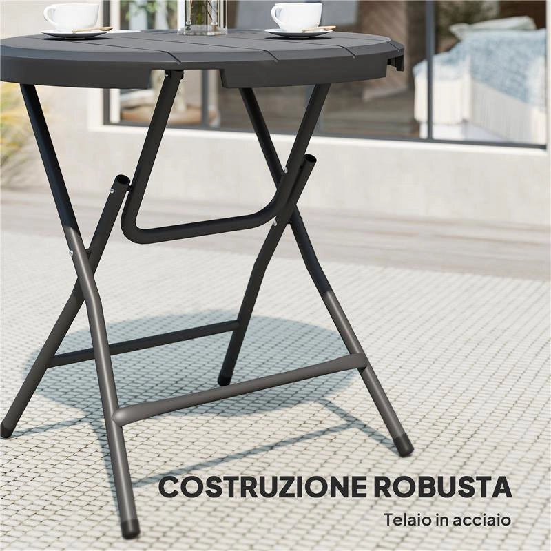 TAVOLO DA GIARDINO ROTONDO PIEGHEVOLE PER 4 PERSONE IN ALLUMINIO E PLASTICA HDPE, 80X73 CM, GRIGIO