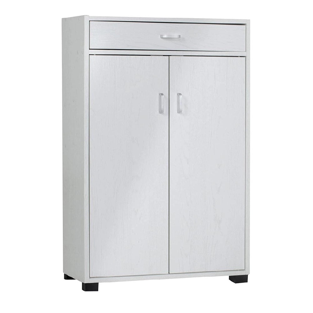 Mobile Multiuso in Legno 2 Ante 1 Cassetto 4 Ripiani Porta Scarpe 63x33H95cm Bianco