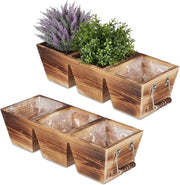 Cassa per piante in legno con copertura - 3 contenitori - forma allungata - cassa per balcone - stile vintage - natura - dimensioni: 125 x 435 x 175 cm