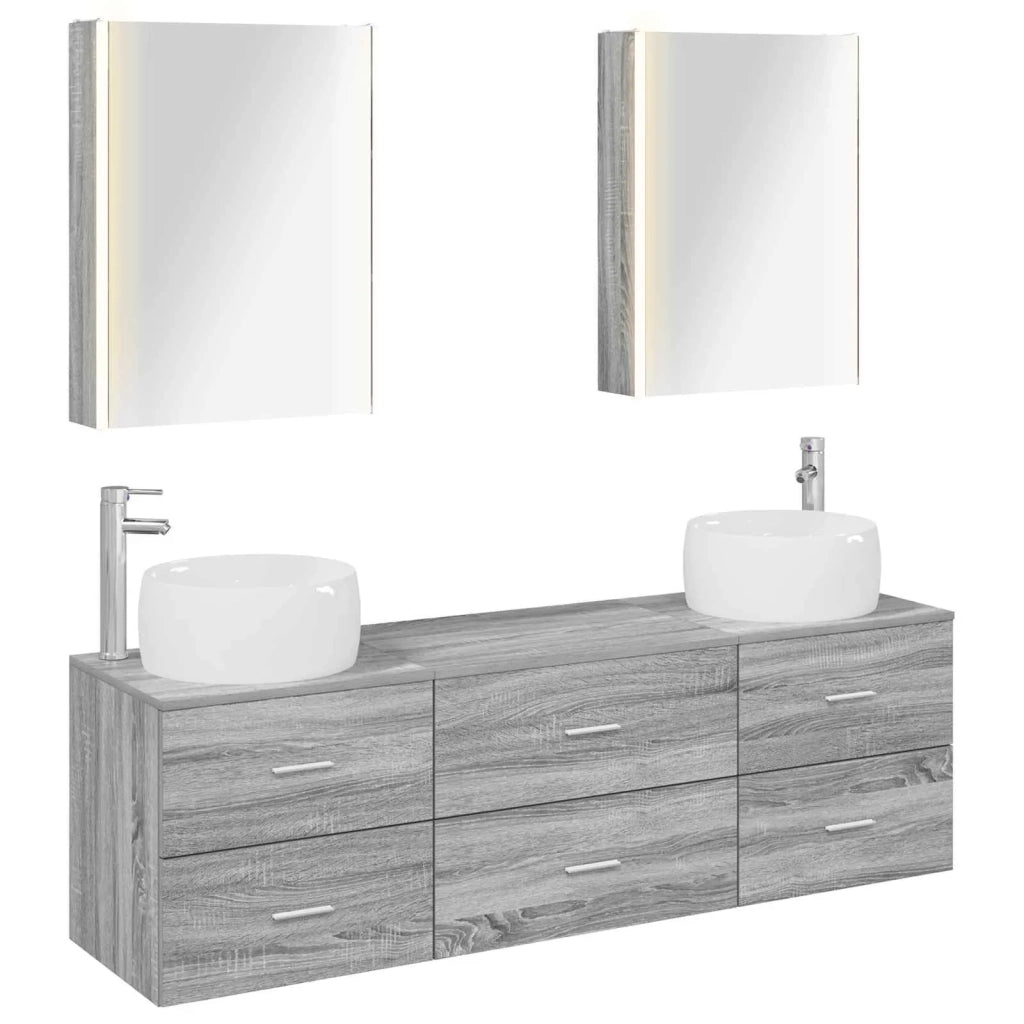 Set di mobili per il bagno 5 pcs Sonoma grigio 3407012