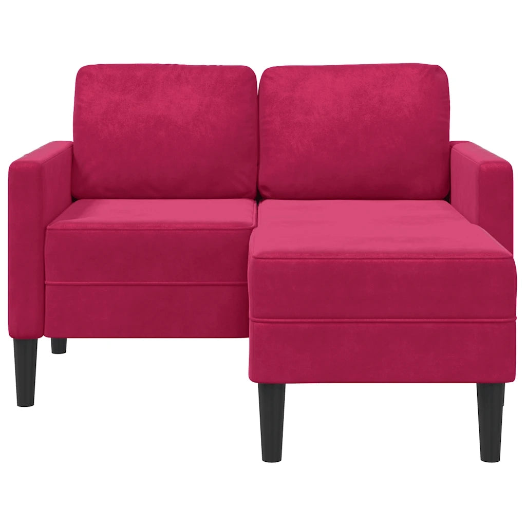 Divano 2 Posti con Chaise longue a L Rosso Vino 125 cm Velluto 4107072