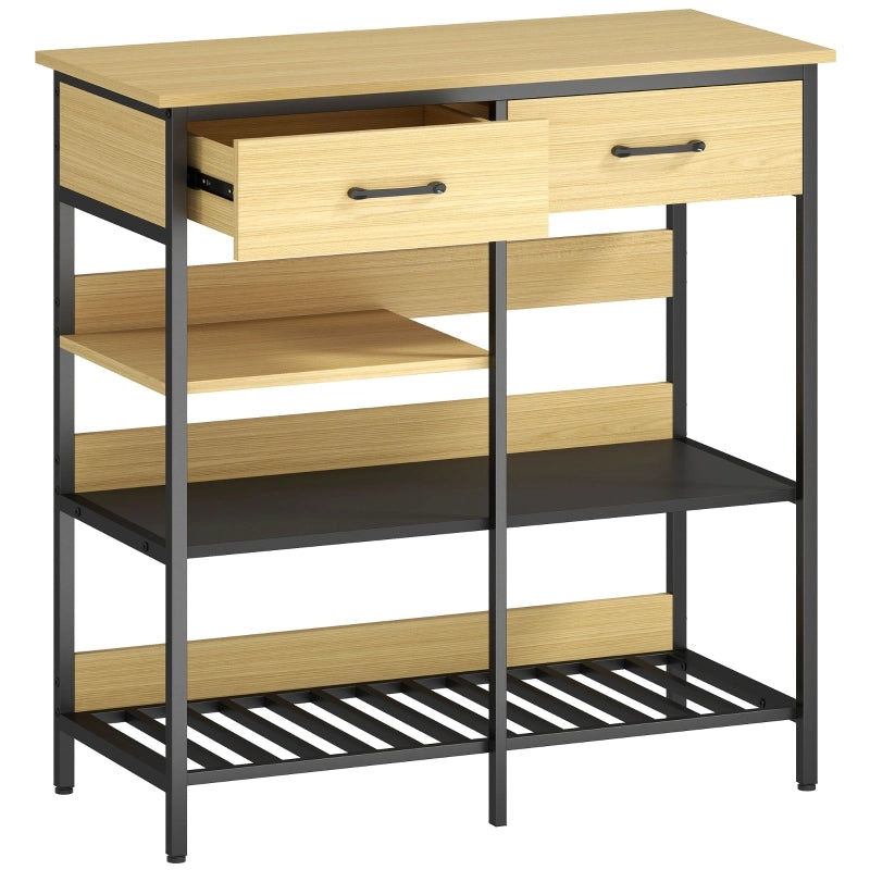 Credenza con 2 cassetti e 3 ripiani aperti stile industriale per cucina e soggiorno 90 × 40 × 91 cm