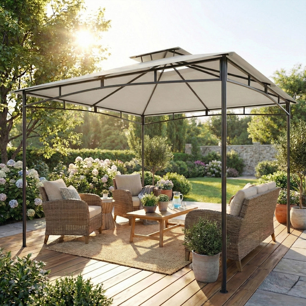Gazebo da Giardino 3x3m ¨C zephmum ¨C Doppio Tetto Cremewei? Impermeabile