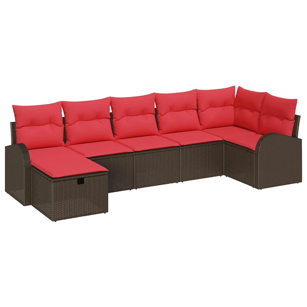 Set Divano da Giardino con cuscino 7 pcs Marrone polyrattan