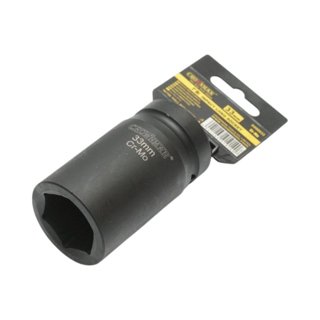 Chiave a bussola a percussione lunga 33 mm, 1 pollice quadrato, materiale Cr-Mo, norma DIN 3121, industriale Crownman