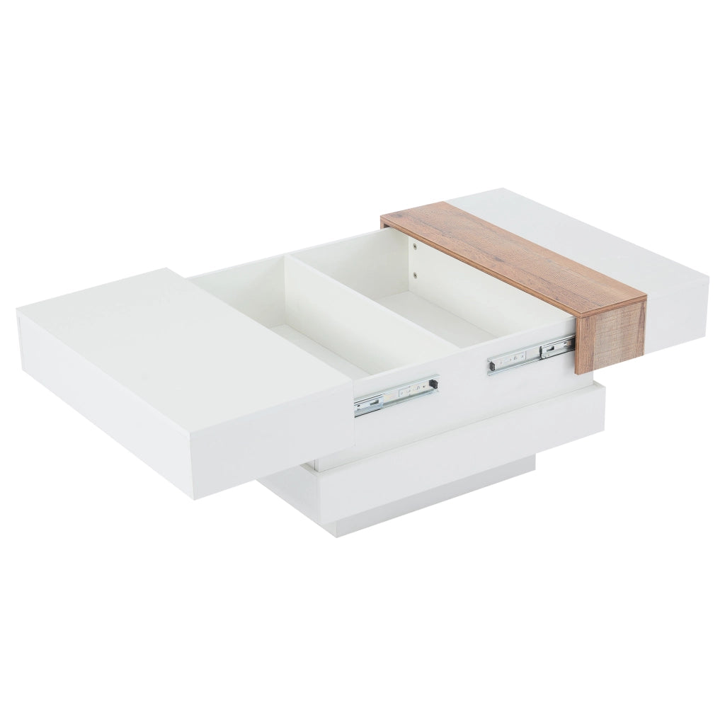 Tavolino Da Salotto Quadrato con Piano Scorrevole; Vano Contenitore Nascosto a 2 Scomparti; Bianco Lucido; in Pannello Truciolare; 70×70×39 cm