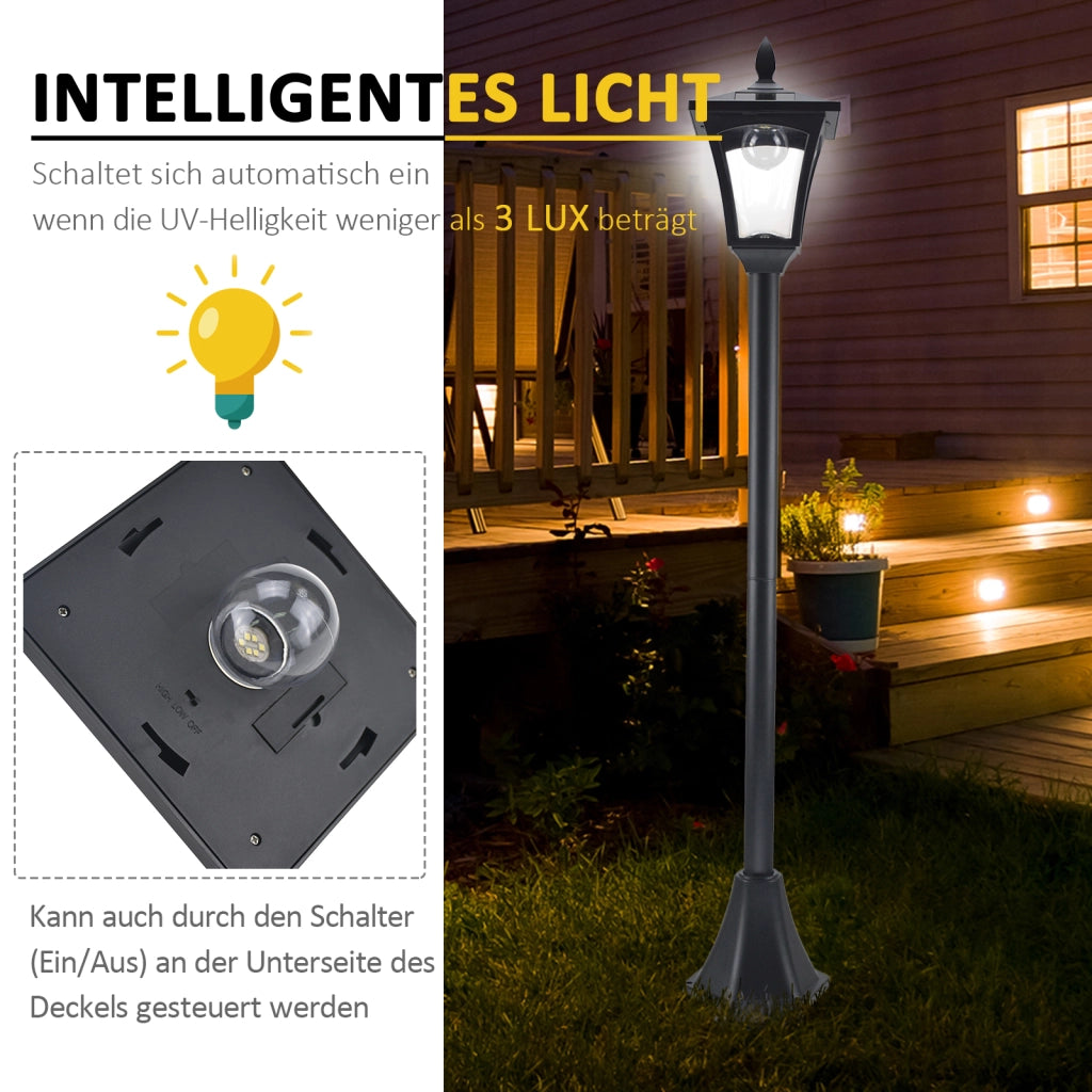 Lanterna Da Giardino Solare A Led Luce Decorativa 15 X 15 X 120 Cm Acciaio Inox Nera Per Esterni Con Sensore Crepuscolare