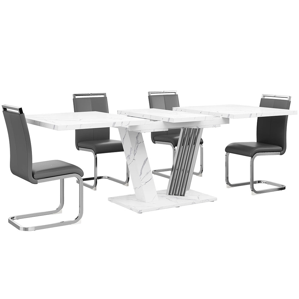 Tavolo da pranzo allungabile (5 pezzi) - Xylo - 120(160)x80x76 cm - Grigio - Set con 4 sedie in similpelle