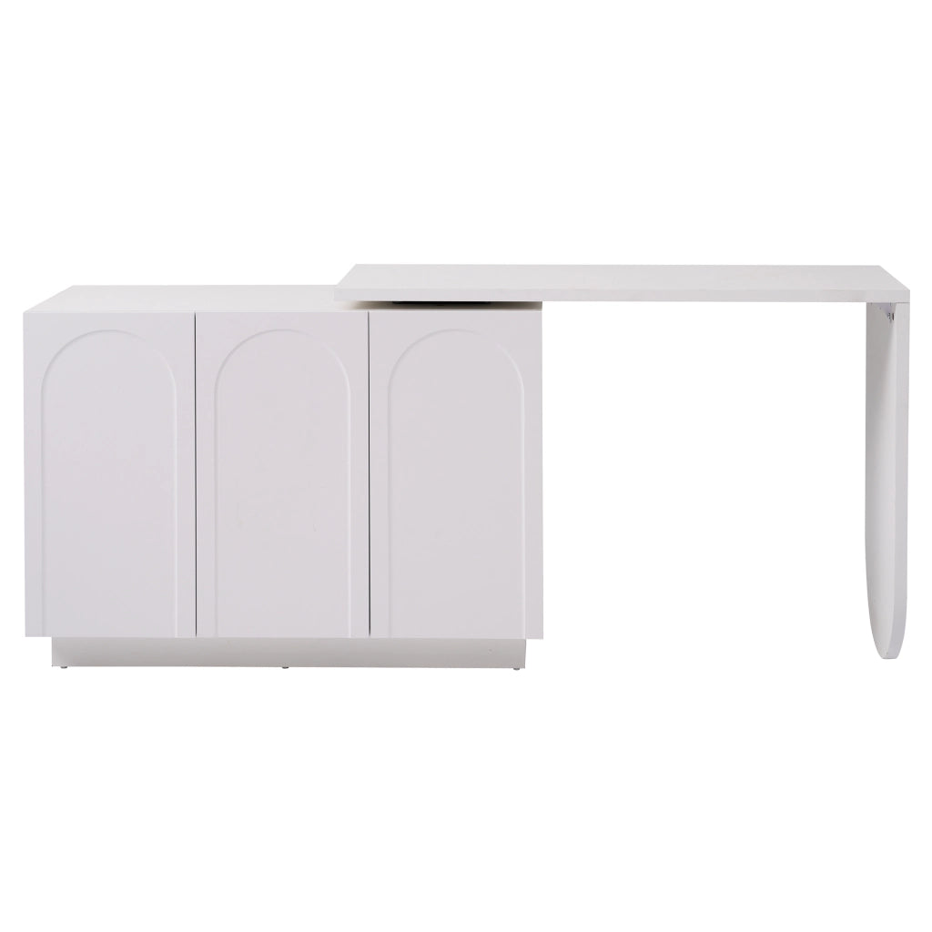 Scrivania angolare con mobile a 3 ante e ripiani girevole e pieghevole per ufficio in MDF 110×40×75 cm bianco