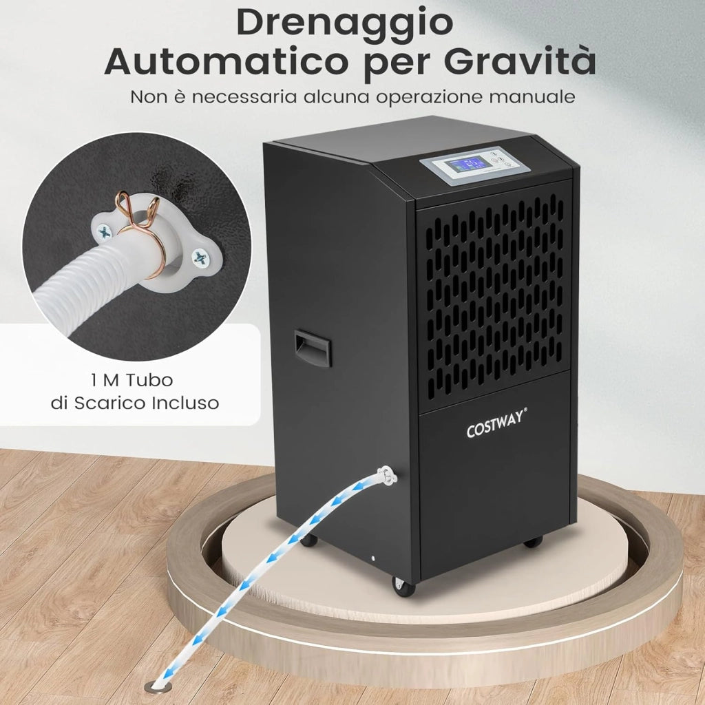 118L Deumidificatore Commerciale con Tubo di Scarico, Deumidificatore Industriale con Timer 24H e 4 Ruote, per Scantinati Magazzini e Grandi Spazi Fino a 790㎡ (Nero)