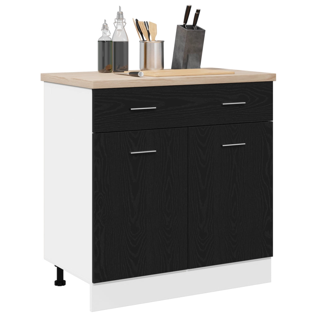 Armadio  con cassetto in rovere nero, 80x46x81,5 cm, realizzato in legno ingegnerizzato