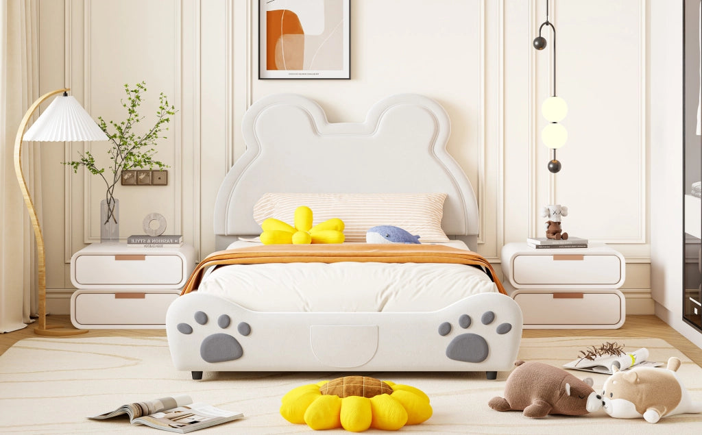 Letto imbottito per bambini a forma di orso 140x200 cm; bianco