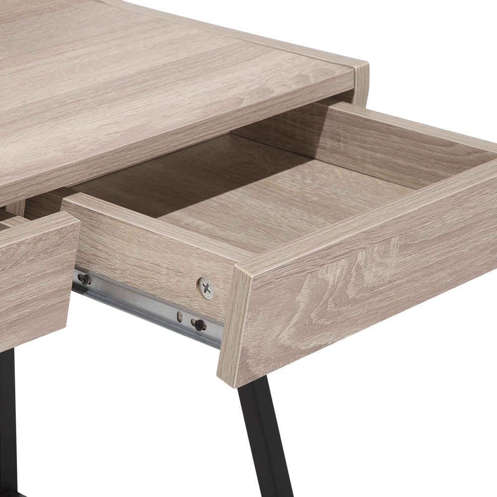 Scrivania da Ufficio in Legno Chiaro e Nero 77 x 46 cm Scaffale 2 Cassetti Scandinavo
