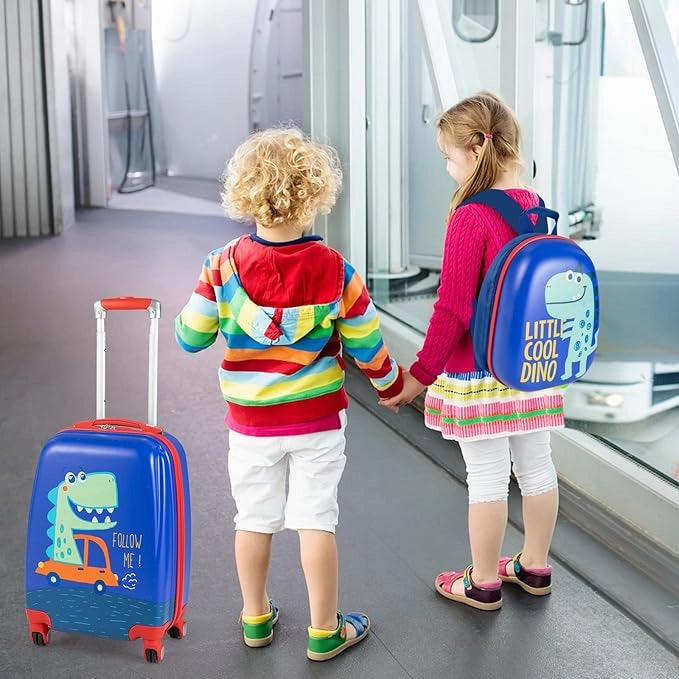 Set di Valigia per Bambini, 18" Valigia+ 12" Zaino, 2 Pezzi, con Ruote Girevoli a 360° e Maniglia Retrattile, Ideale per Viaggiare in Modo Comodo e Divertente (Modello 12)