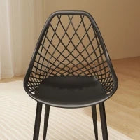 Set 4 Sedie da Pranzo Moderne con Schienale Traforato in Plastica e Gambe in Metallo, Nero