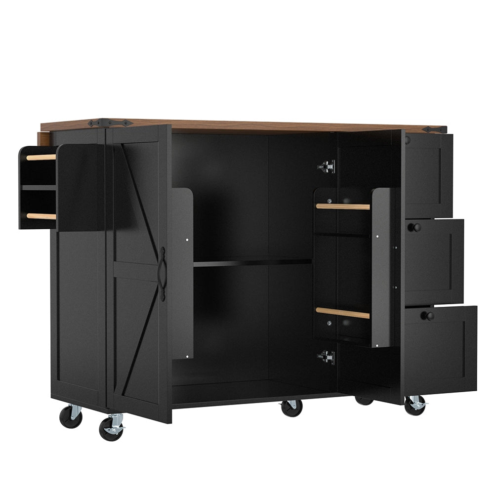 Isola cucina - Xylo - piano scorrevole 2 porte/3 cassetti nero