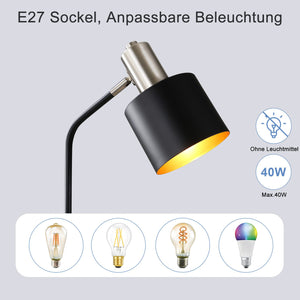 ZMH Lampada da tavolo vintage nera oro E27 cavo lettura per soggiorno comodino